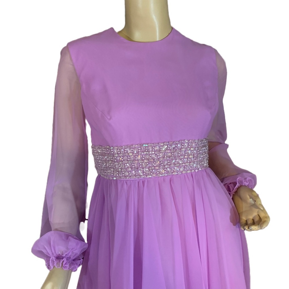 VINTAGE 1960'S JACK BRYAN BY DUPUIS ORCHID PURPLE CHIFFON BEADED COCKTAIL DRESS - Picture 9 of 14